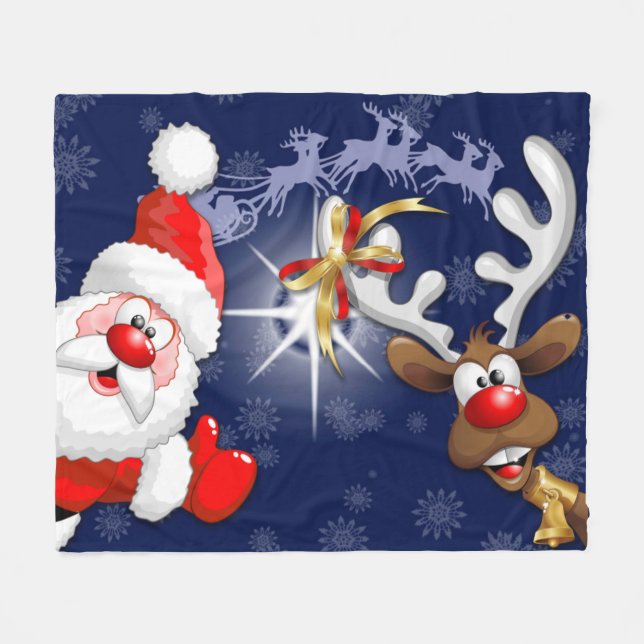Manta Polar Santa y los renos Feliz Personalizado (Frente (Horizontal))