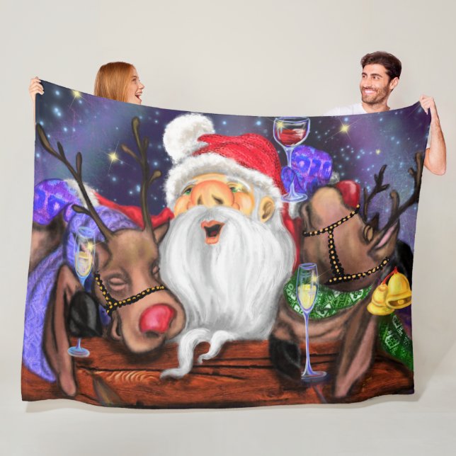 Manta Polar Santa y los renos Funny Cgristmas Fleece Blanket (In situ)