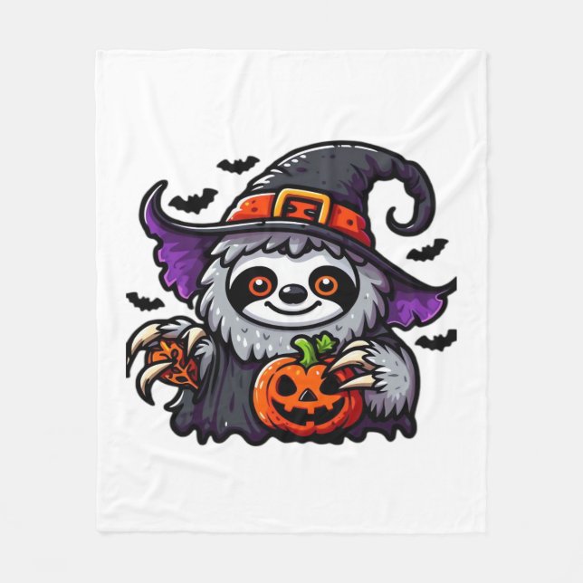 Manta Polar Scary Halloween Sloth Witch Gorra disstume espeluz (Anverso)