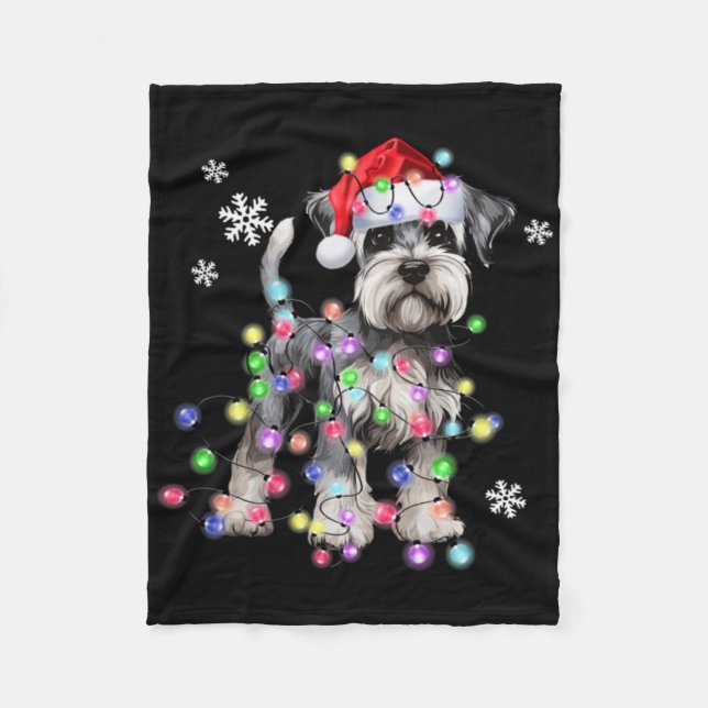 Manta Polar Schnauzer Dog Reindeer Christmas Lights Ugly Xmas  (Anverso)