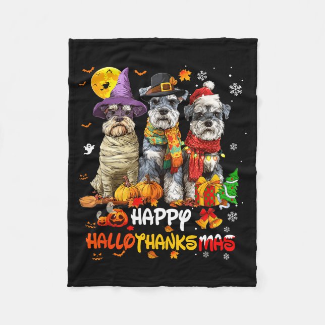 Manta Polar Schnauzer Happy Hallothanksmas Dog Lover Christmas (Anverso)