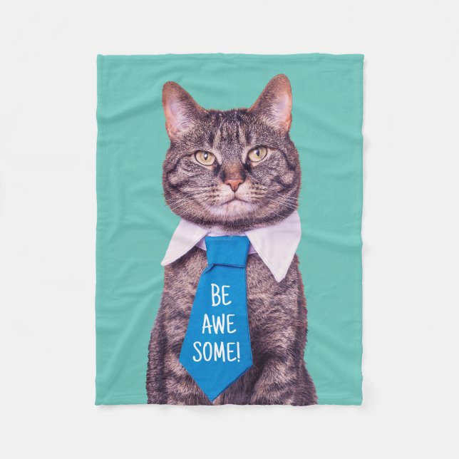 Manta Polar "¡SEA INCREÍBLE!" Gato en azul o tu mensaje (Anverso)