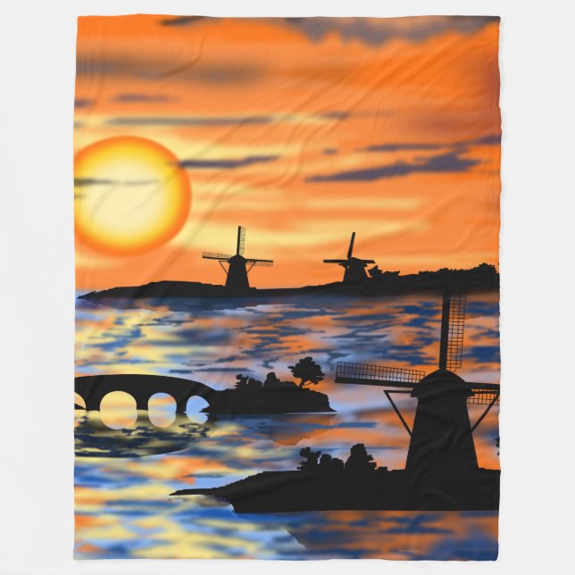 Manta Polar Sea Sunrise Fleece Blanket Países Bajos Lanscape (Anverso)