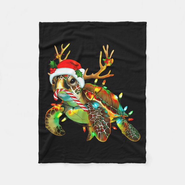 Manta Polar Sea Turtle Christmas Lights Santa Hat Merry Christ (Anverso)