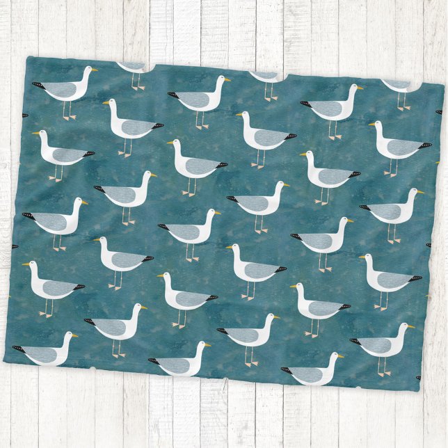 Manta Polar Seagull Nautical (Nautical Seagull bird teal green fleece blanket)