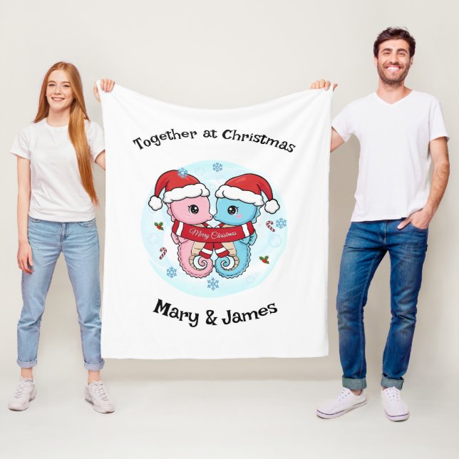 Manta Polar Seahorse Couple Personalized Christmas Blanket (In situ)