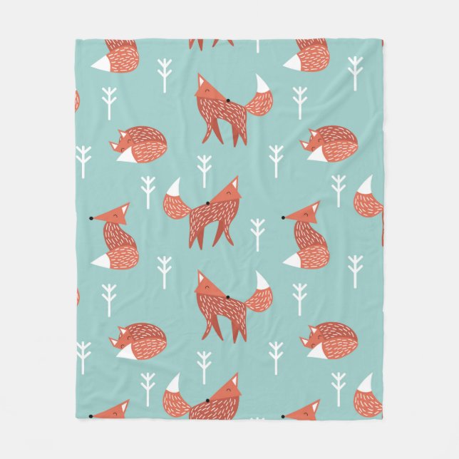 Manta Polar Seamless illustration pattern with cute orange fox (Anverso)