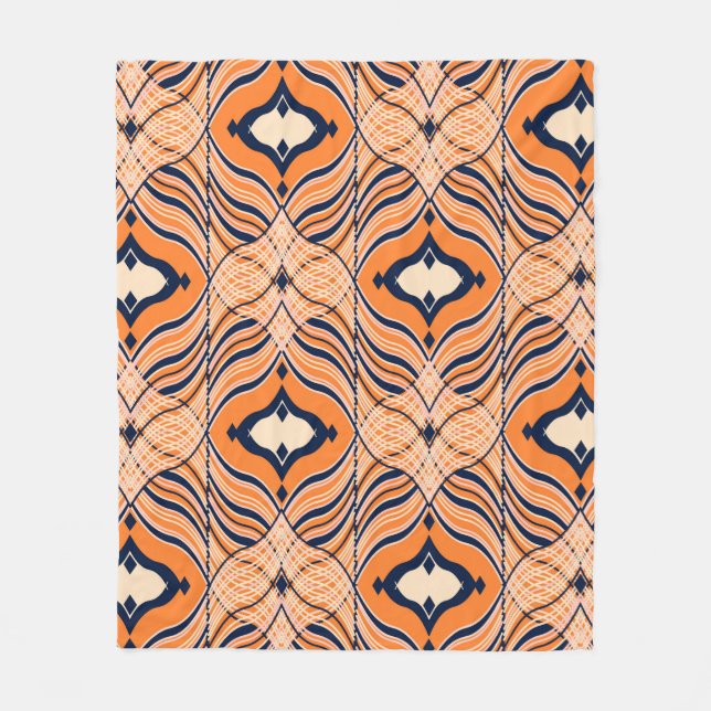Manta Polar Seamless Oriental pattern, black, orange ornament. (Anverso)