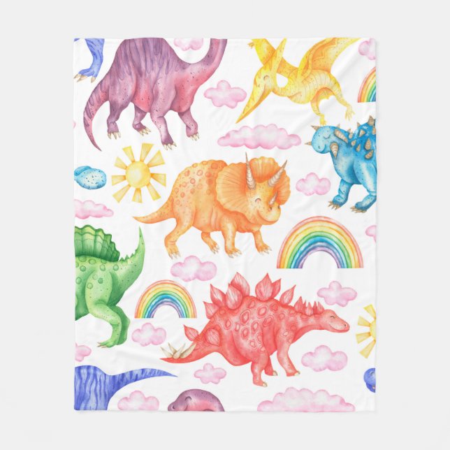 Manta Polar Seamless pattern depicting colored dinosaurs, rain (Anverso)