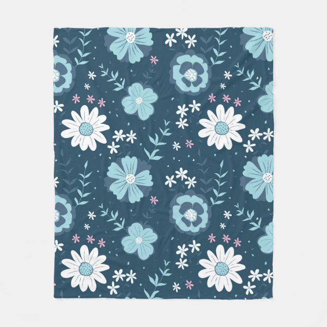 Manta Polar Seamless pattern with blue summer flowers on dark  (Anverso)