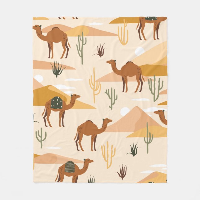 Manta Polar Seamless pattern with camels, dunes and cacti. Cut (Anverso)