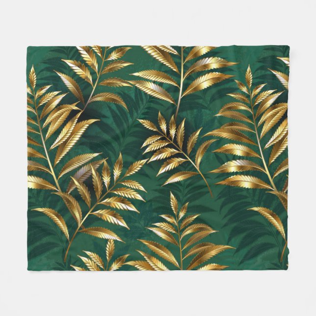 Manta Polar Seamless pattern with golden ferns (Frente (Horizontal))