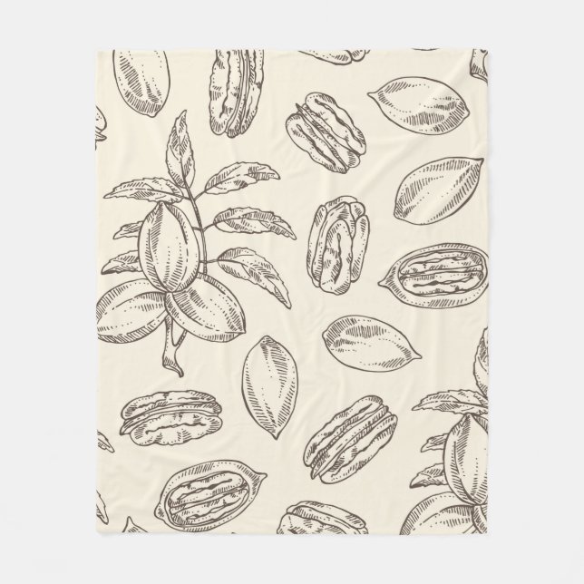Manta Polar Seamless pattern with pecan: pecan nuts and leaves (Anverso)
