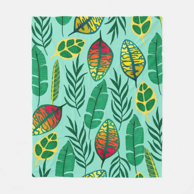 Manta Polar Seamless pattern with tropical leaves. Gouache art (Anverso)