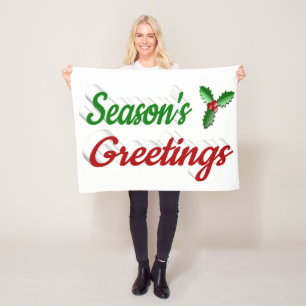 Manta Polar Seasons Greetings Holly Navidades guión verde rojo