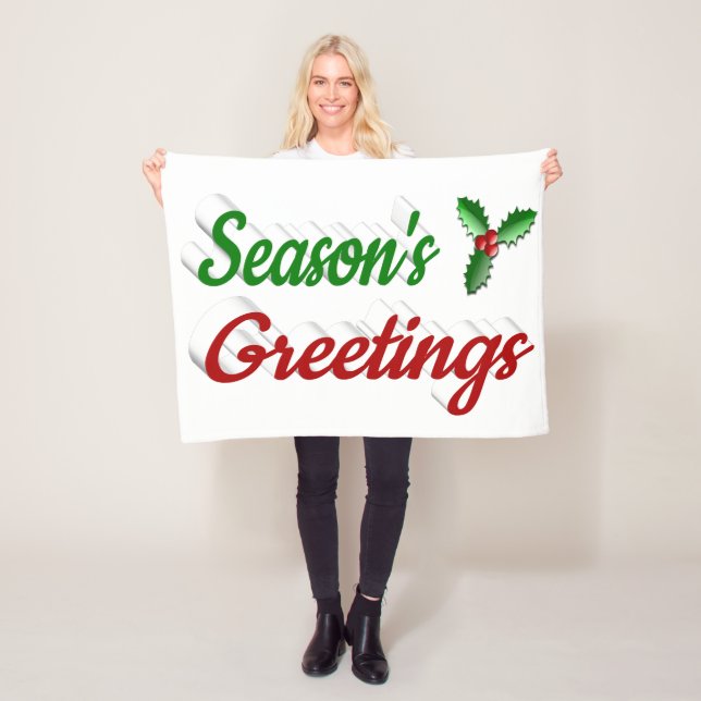 Manta Polar Seasons Greetings Holly Navidades guión verde rojo (In situ)