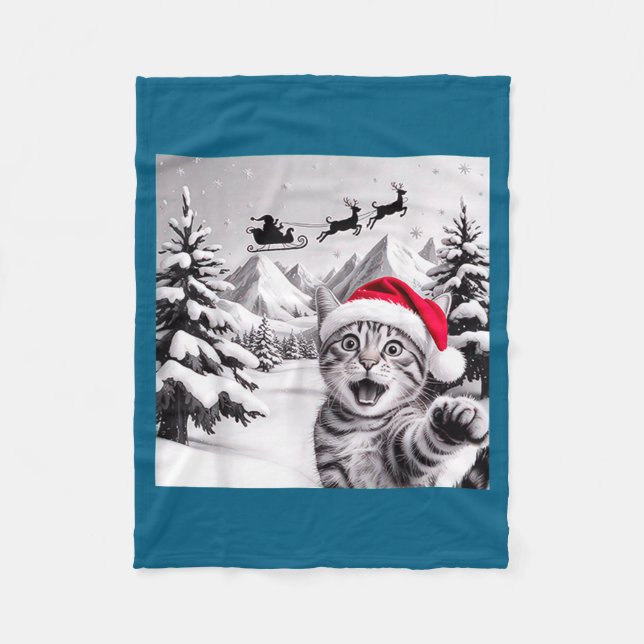 Manta Polar Selfi de gato con Santa (Anverso)