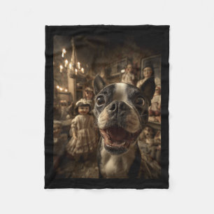 Manta Polar Selfie de Boston Terrier Femenino con Muñecas Y Es