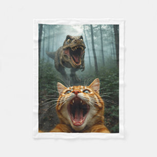 Manta Polar Selfie de gato naranja con T-Rex dinosaurio hombre