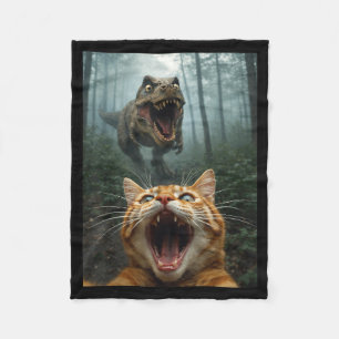 Manta Polar Selfie de gato naranja con T-Rex dinosaurio hombre