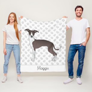 Manta Polar Sello Y Greyhound Italiano Blanco Con Nombre Perso
