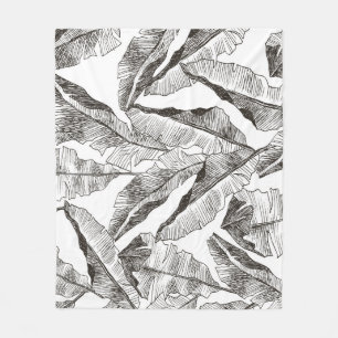 Manta Polar Selva blanca negra: patrón de planta tropical