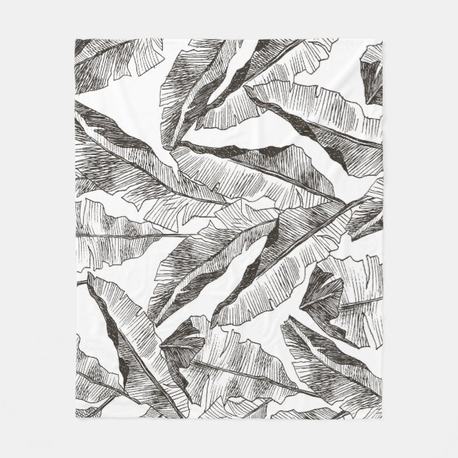 Manta Polar Selva blanca negra: patrón de planta tropical (Anverso)