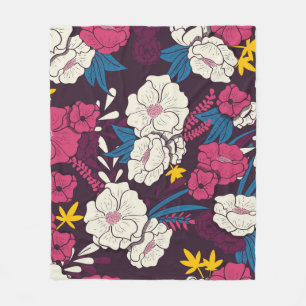 Manta Polar Selva floral con patrón vintage de serpientes, tró