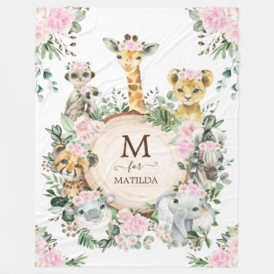 Manta Polar Selva floral rosa Safari Animales salvajes Niña