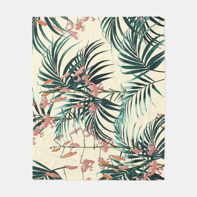 Manta Polar Selva Vintage: Verde Oscuro, Naranja Lily. (Anverso)