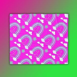 Manta Polar Sencillo boho verde del arcoiris en rosa caliente 