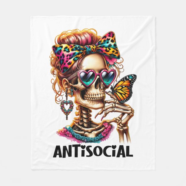Manta Polar Señora del Skeleton Antisocial (Anverso)