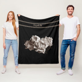 Manta Polar Sepia Personalizada Peonies Black Medium Size