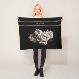 Manta Polar Sepia Personalizada Peonies Black Small Size
