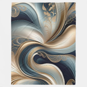 Manta Polar Serenata Dorada - Floral Abstracta Verde Azul y Do