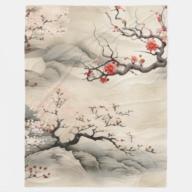 Manta Polar Serene Tranquilidad tema japonés (Anverso)