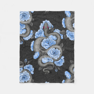 Manta Polar Serpientes y rosas azules