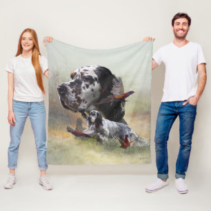Manta Polar Setter inglés con faisanes, arte  