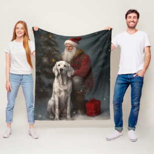 Manta Polar Setter Inglés con Santa Claus Navideño Festivo