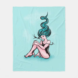 Manta Polar Sexy Chica De Pin-up Con Pelo Azul