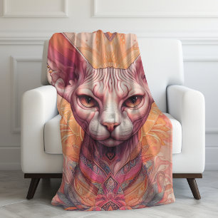 Manta Polar Sfinx Cat Boho sin pelo rosa único