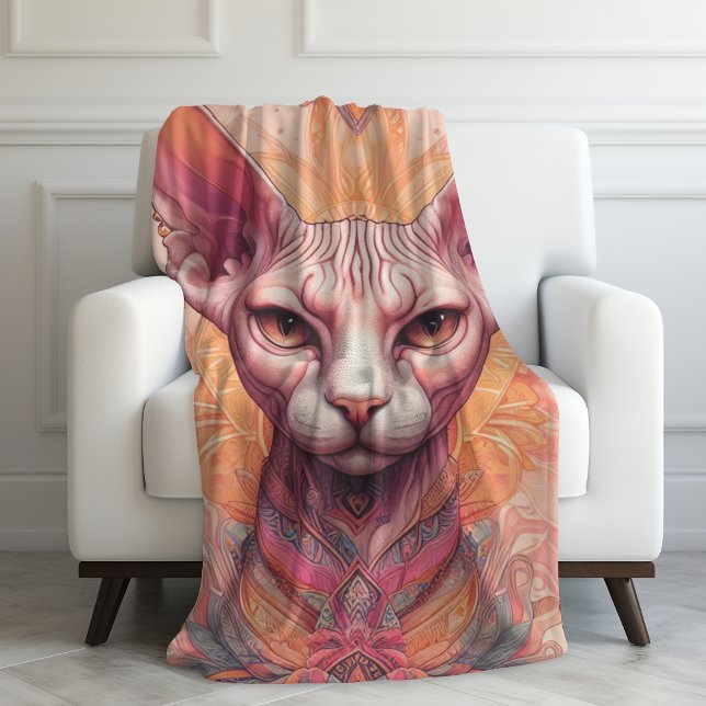 Manta Polar Sfinx Cat Boho sin pelo rosa único (Pink Sphynx Cat Blanket Orange Boho Decor)