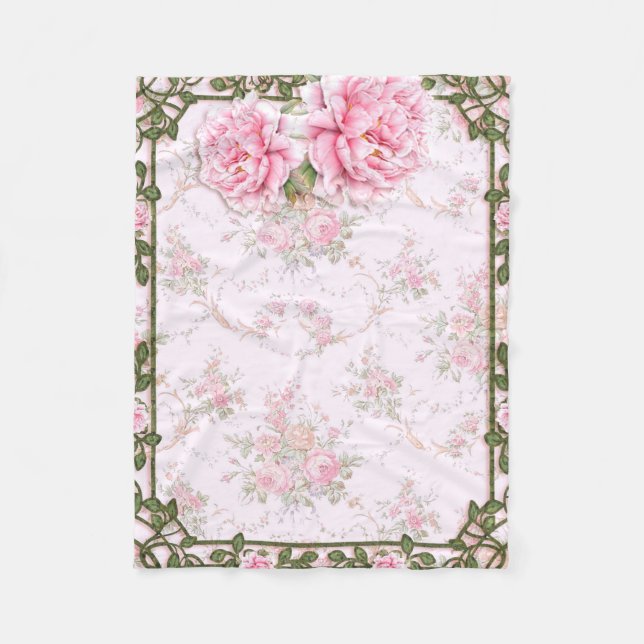 Manta Polar Shabby Chic Bonito Peonies (Anverso)