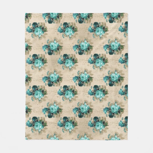 Manta Polar Shabby Floral Aqua Series Design 3 (Anverso)