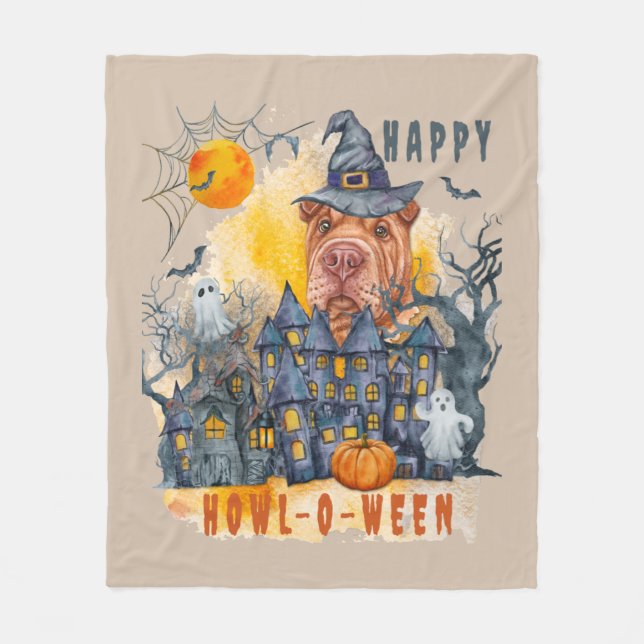 Manta Polar Shar pei Happy Howl-o-ween Ghost Houses Funny (Anverso)