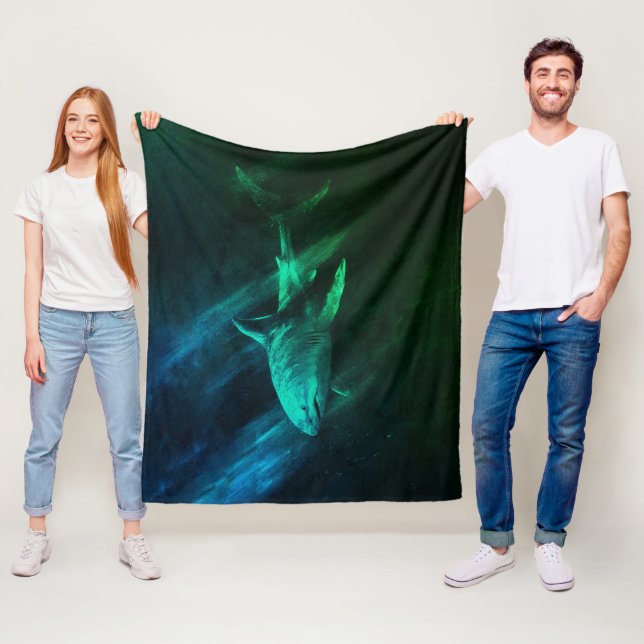 Manta Polar Shark Blue-Green 50 x 60 Fleece Blanket (In situ)