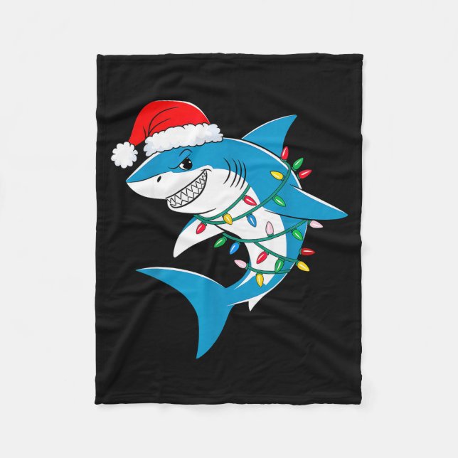 Manta Polar Shark Christmas Lights Santa Hat Xmas Pajama Boys  (Anverso)