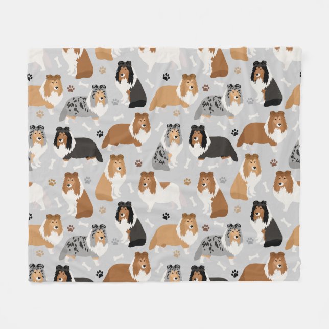 Manta Polar Sheltie Huesos de perro y patas Fleece Blanket (Frente (Horizontal))