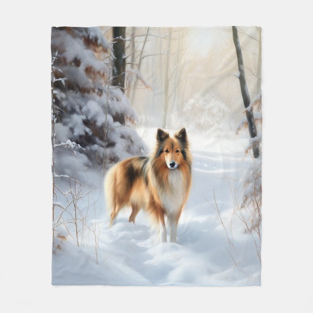 Manta Polar Shetland Sheepdog Deja Que Nieva Navidades (Anverso)