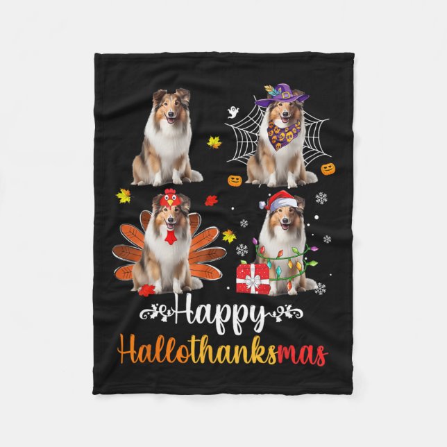 Manta Polar Shetland Sheepdog Halloween Navidades Happy Hallot (Anverso)